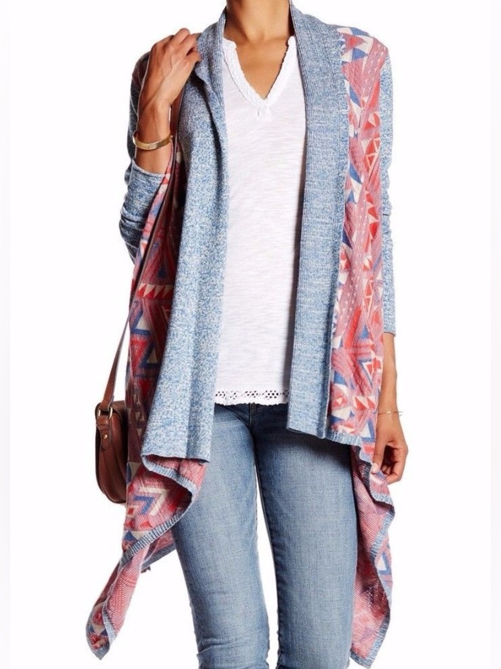 lucky Brand |Retro Aztec Open-Front Women's Cardigan Sweater - Red & Blue Sz 3X